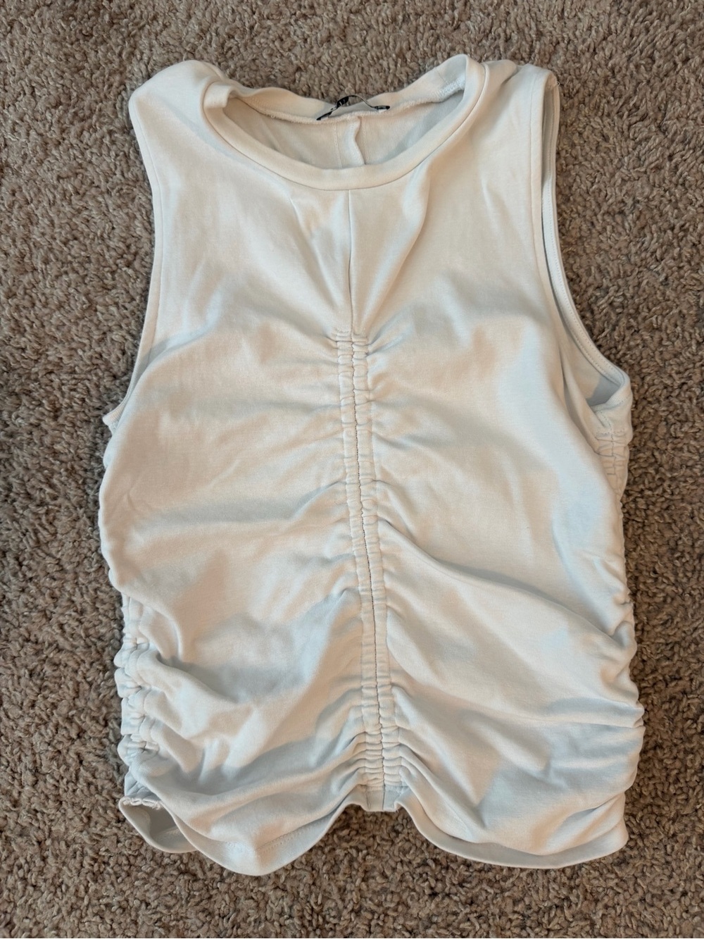 Zara Ruched White Sleeveless Tank Top -
